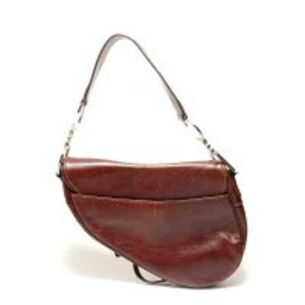 Christian Dior saddle leather embroidered floral shoulder bag brown